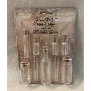 Tim Holtz Idea-Ology Corked Glass Vials Pack of 9 Clear 1.25" To 3" Craft Decor